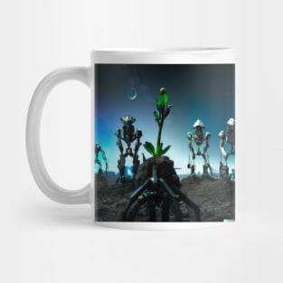 Cyberpunk robotic soldiers on destroyed earth Mug